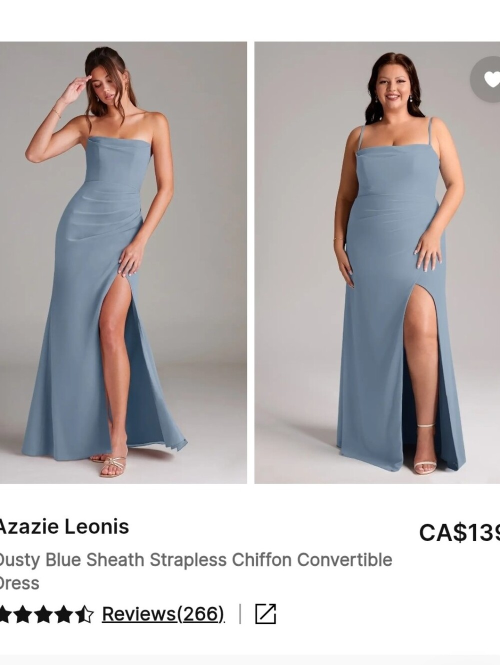 Azazie Strapless Dusty Blue Sheath Dress with High Slit